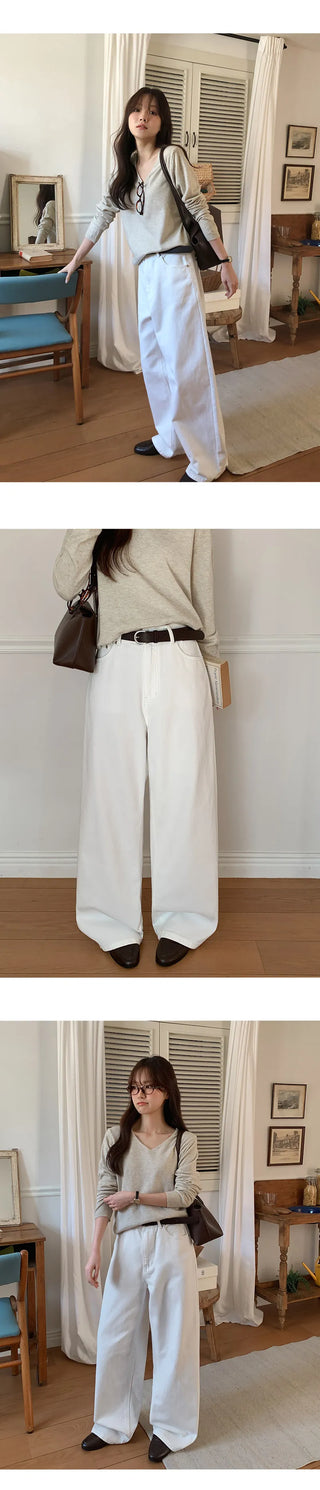 Anark Snap Button Wide Cotton Denim Pants