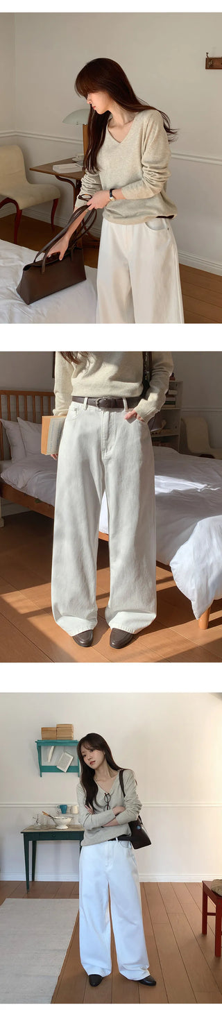 Anark Snap Button Wide Cotton Denim Pants