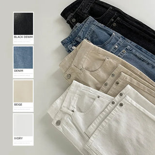 Anark Snap Button Wide Cotton Denim Pants