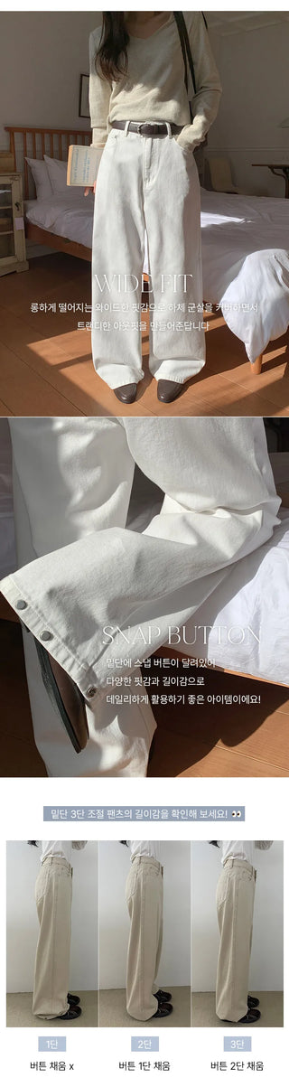 Anark Snap Button Wide Cotton Denim Pants