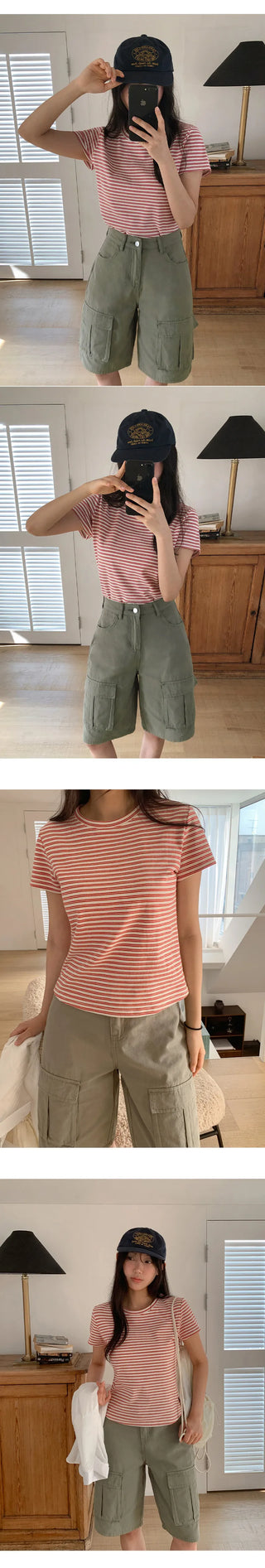 Obdel Striped Round Short Sleeve T shirt