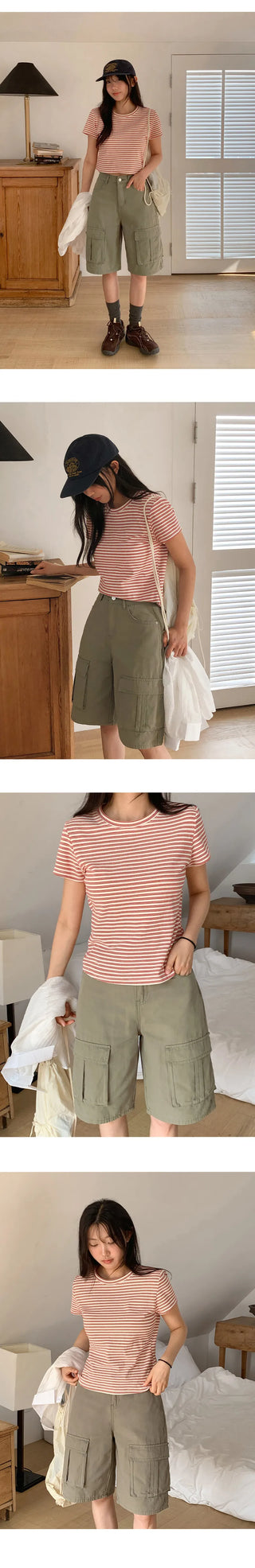 Obdel Striped Round Short Sleeve T shirt