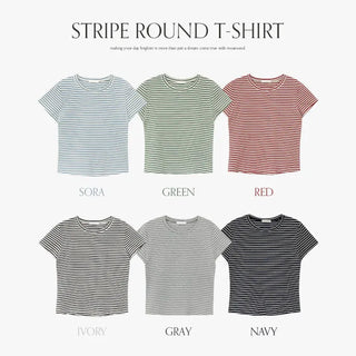 Obdel Striped Round Short Sleeve T shirt