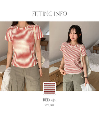 Obdel Striped Round Short Sleeve T shirt