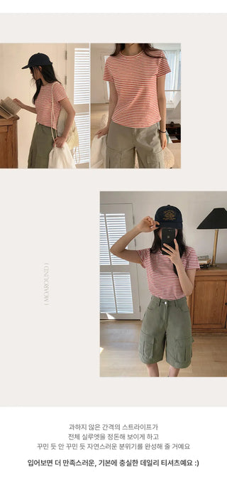 Obdel Striped Round Short Sleeve T shirt