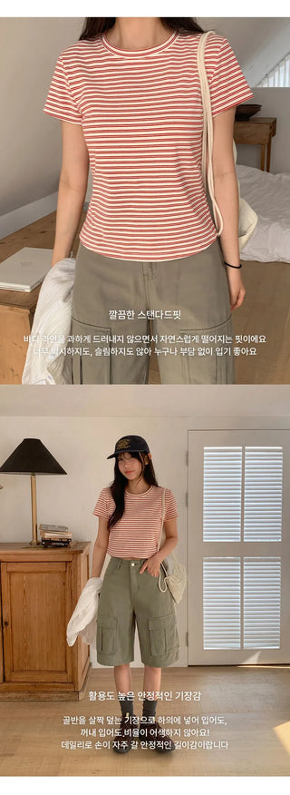Obdel Striped Round Short Sleeve T shirt