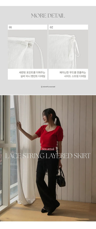 Tenozle See through Lace String Wrap Layered Skirt