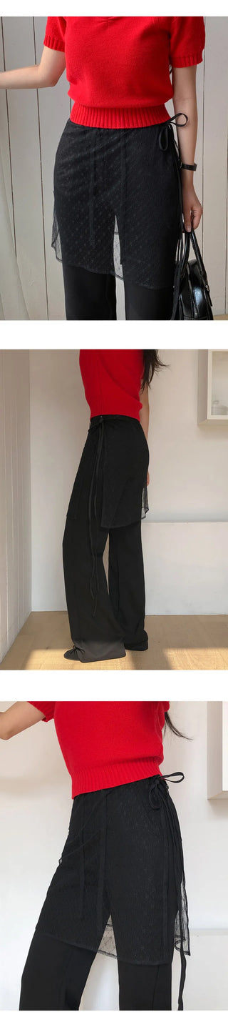 Tenozle See through Lace String Wrap Layered Skirt