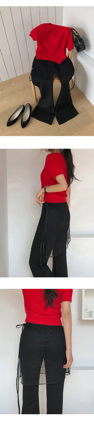 Tenozle See through Lace String Wrap Layered Skirt