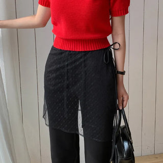 Tenozle See through Lace String Wrap Layered Skirt
