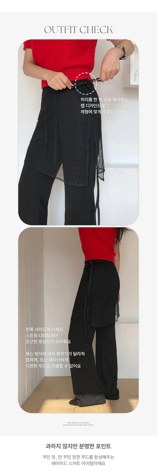Tenozle See through Lace String Wrap Layered Skirt