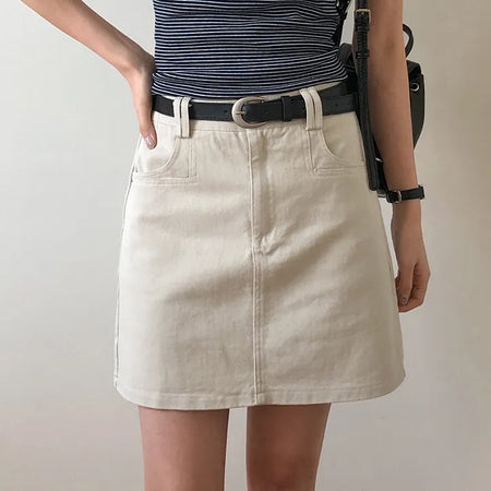 Herody A line Cotton Mini Skirt Belt Set