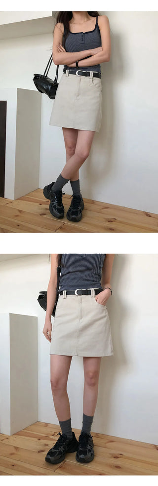 Herody A line Cotton Mini Skirt Belt Set
