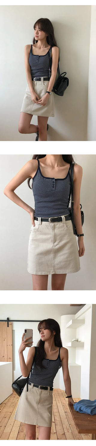 Herody A line Cotton Mini Skirt Belt Set