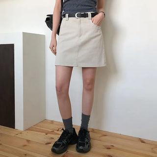 Herody A line Cotton Mini Skirt Belt Set