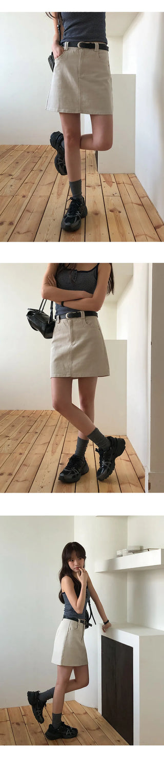 Herody A line Cotton Mini Skirt Belt Set