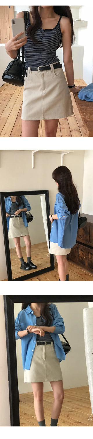 Herody A line Cotton Mini Skirt Belt Set