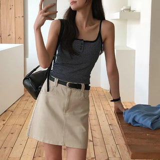 Herody A line Cotton Mini Skirt Belt Set
