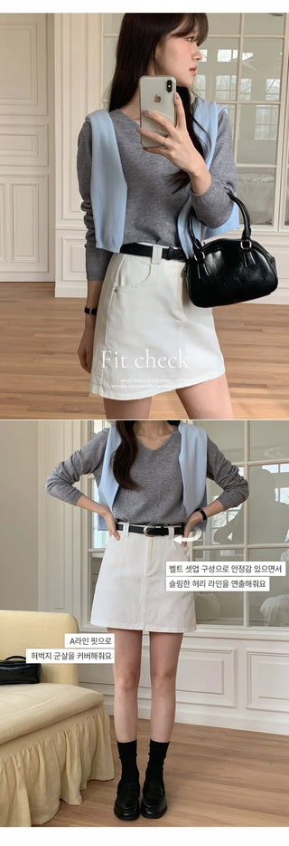 Herody A line Cotton Mini Skirt Belt Set