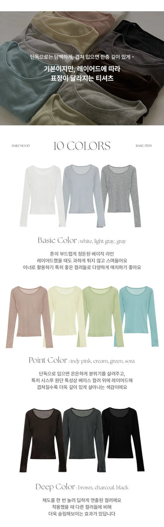 Y On Round Neck See through Slim Fit Long Sleeve T Shirt