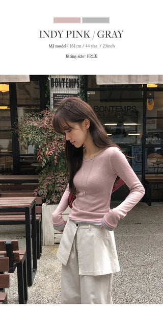 Y On Round Neck See through Slim Fit Long Sleeve T Shirt