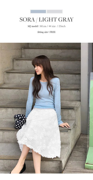 Y On Round Neck See through Slim Fit Long Sleeve T Shirt