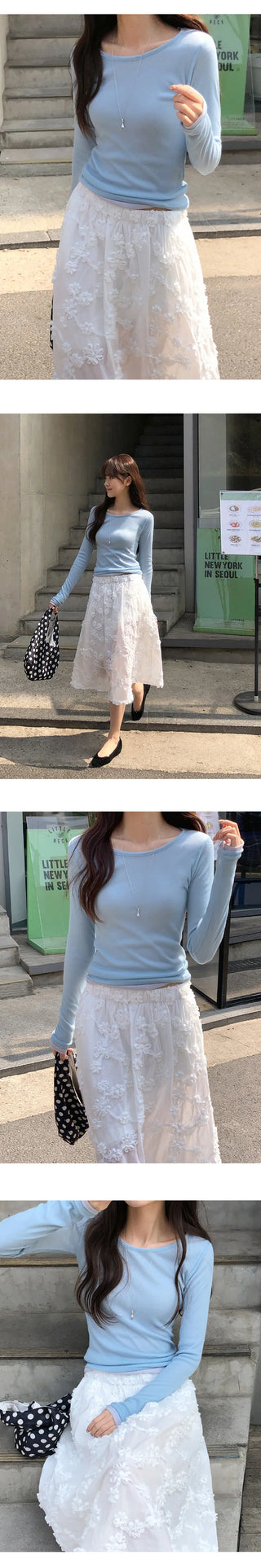 Y On Round Neck See through Slim Fit Long Sleeve T Shirt