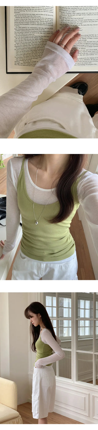 Y On Round Neck See through Slim Fit Long Sleeve T Shirt
