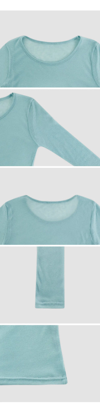 Y On Round Neck See through Slim Fit Long Sleeve T Shirt