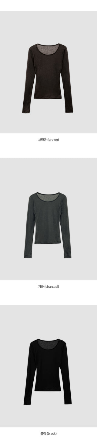 Y On Round Neck See through Slim Fit Long Sleeve T Shirt