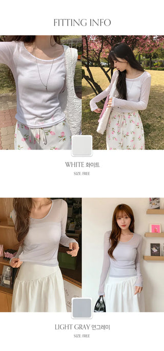 Y On Round Neck See through Slim Fit Long Sleeve T Shirt