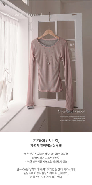 Y On Round Neck See through Slim Fit Long Sleeve T Shirt