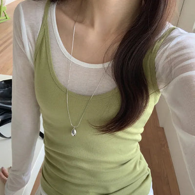 Poid U neck Ribbed Slim Sleeveless Top