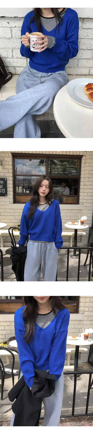 Chase Deep V Neck Long Sleeve Knit