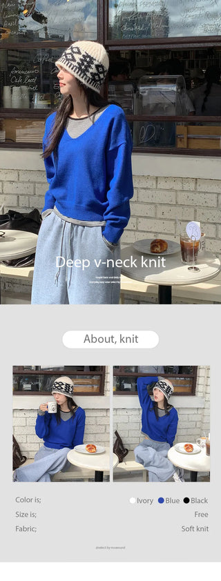 Chase Deep V Neck Long Sleeve Knit