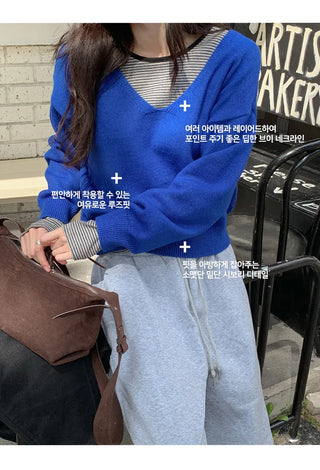 Chase Deep V Neck Long Sleeve Knit