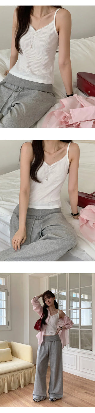 Sonets Modal Lace Shirred Ribbed Strap Sleeveless