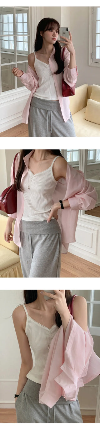 Sonets Modal Lace Shirred Ribbed Strap Sleeveless