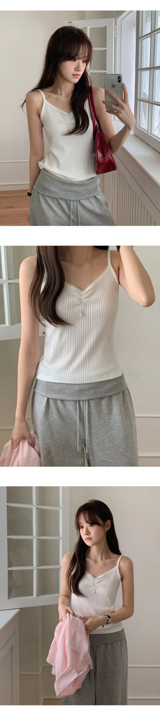 Sonets Modal Lace Shirred Ribbed Strap Sleeveless