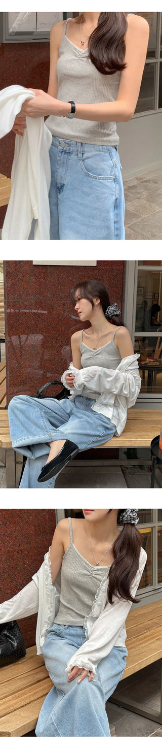 Sonets Modal Lace Shirred Ribbed Strap Sleeveless