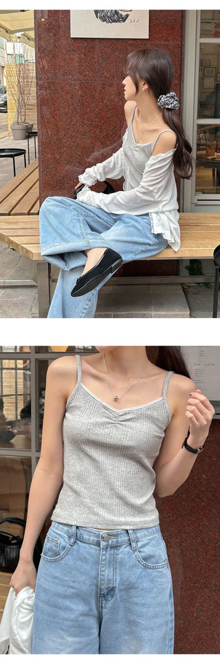 Sonets Modal Lace Shirred Ribbed Strap Sleeveless