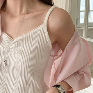 Sonets Modal Lace Shirred Ribbed Strap Sleeveless