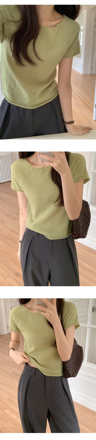 Hirwan Wool Raglan Short Sleeve Knit