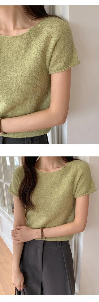 Hirwan Wool Raglan Short Sleeve Knit