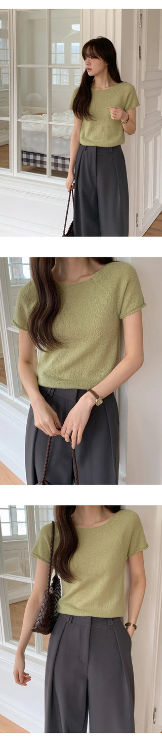 Hirwan Wool Raglan Short Sleeve Knit