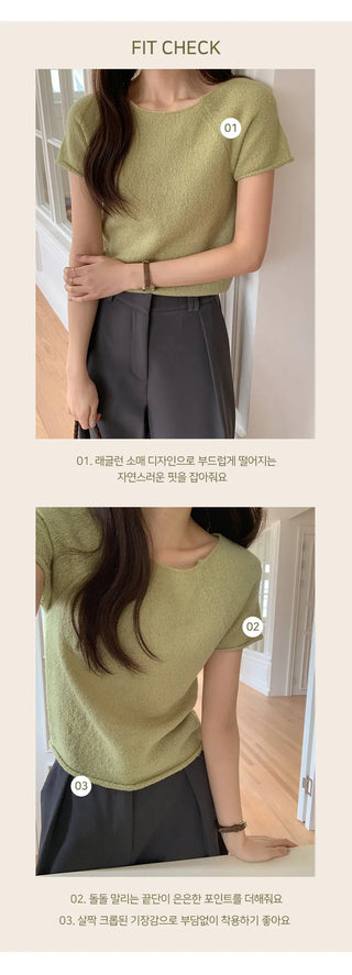 Hirwan Wool Raglan Short Sleeve Knit