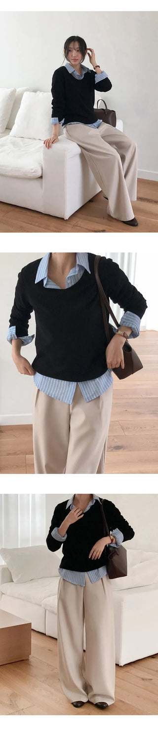 Ladaine Pintuck Back Elastic Wide Slacks