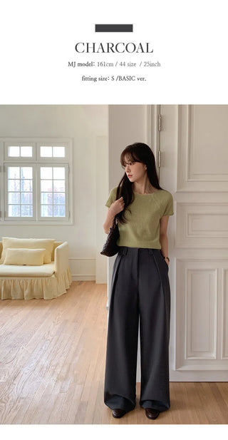 Ladaine Pintuck Back Elastic Wide Slacks