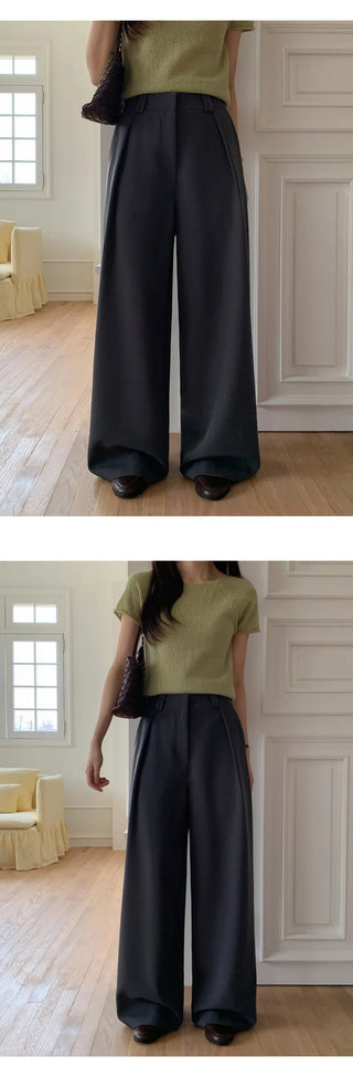 Ladaine Pintuck Back Elastic Wide Slacks
