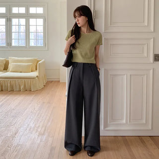 Ladaine Pintuck Back Elastic Wide Slacks